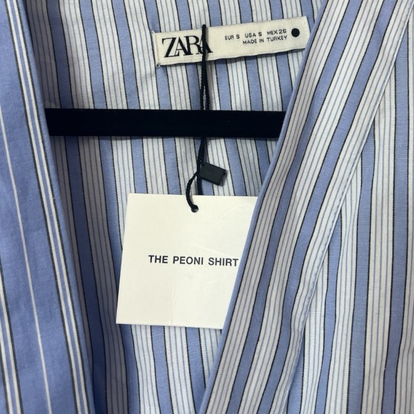 Blue Striped ZARA Poplin Peoni Wrap Shirt - Picture 4 of 5